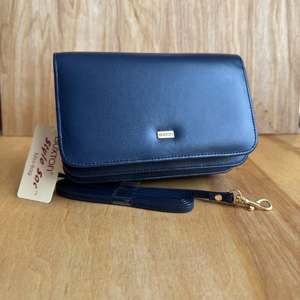Buxton Mini Bag NWT Crossbody Navy Leather - Picture 4 of 16
